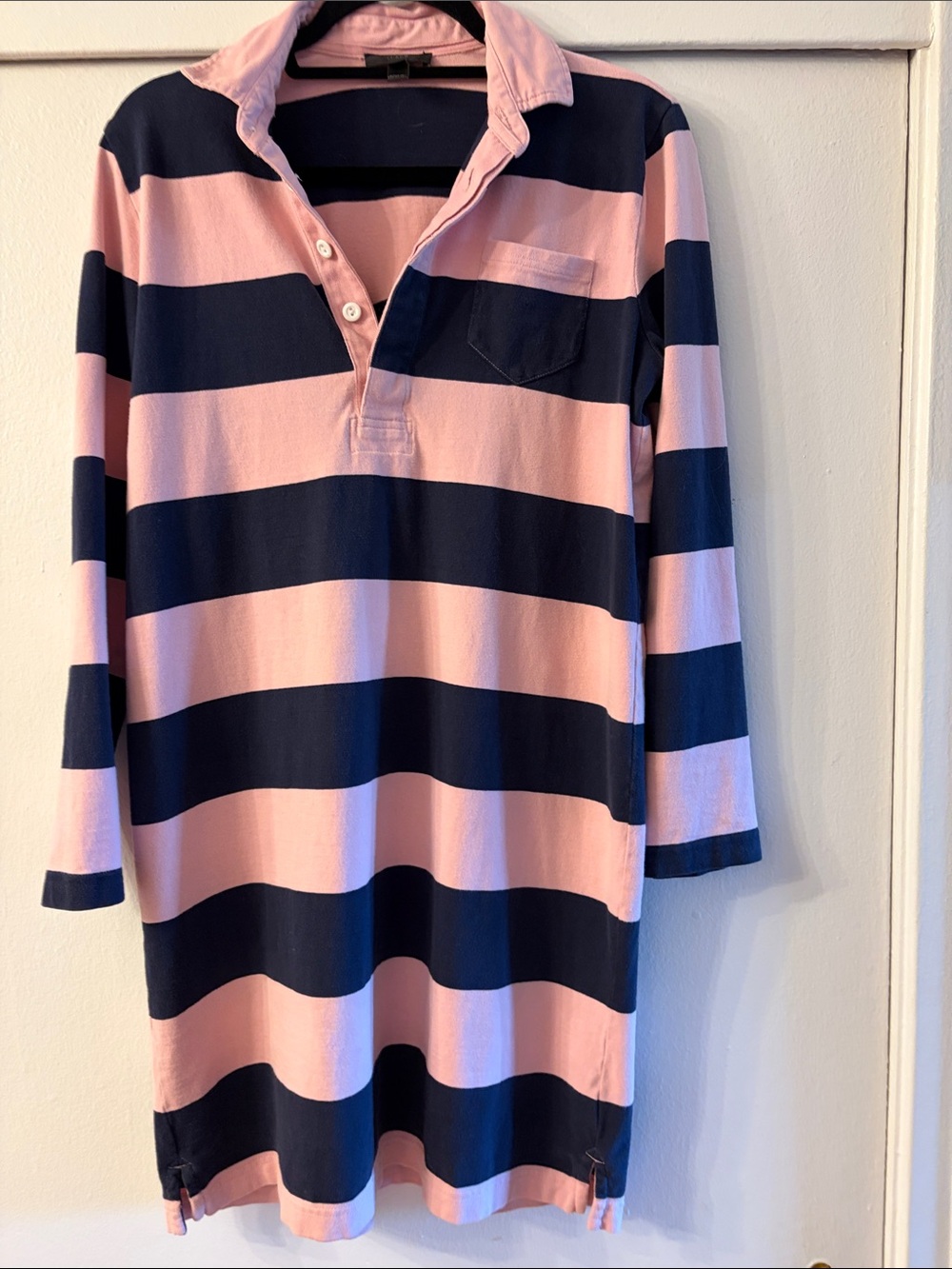 J. Crew Pink and Navy Striped Long Sleeve Dress